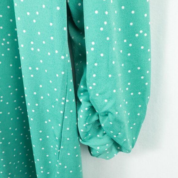 Susan Graver Printed Liquid Knit Button Front Shirt Womens XL Green Polka Dot - Picture 10 of 13